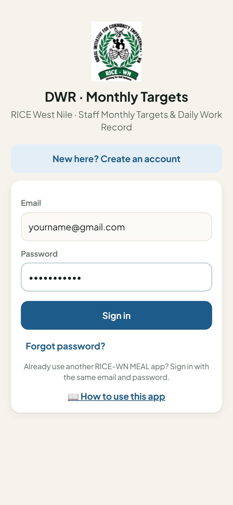 Sign-in screen