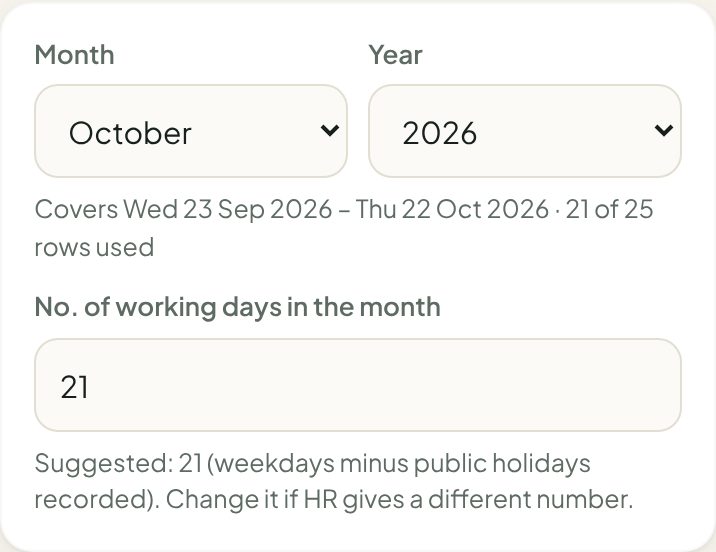 Month and working days
